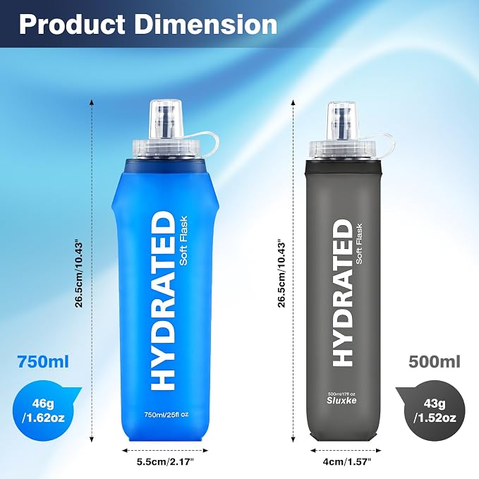 SLUXKE Soft Flask 2 Pack with Dust Cap, 17oz/500ml Flexible TPU Soft Water - Image 6