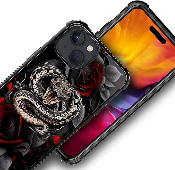 for iPhone 15 Plus Case, Entwined Rose Snake Pattern Graphic Design Girl Boy - Image 2