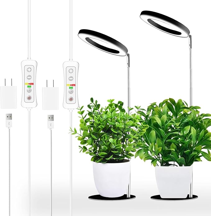 yadoker Plant Grow Light for Indoor Plant,Desk LED Grow Light,Height Adjustable,Automatic Timer with 8/12/16 Hours,10-Level Brightness,Ideal for Small Plant Grow