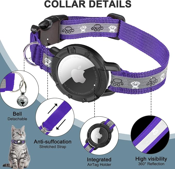 Reflective AirTag Cat Collar, Integrated Cat Tracker Collar - Image 5