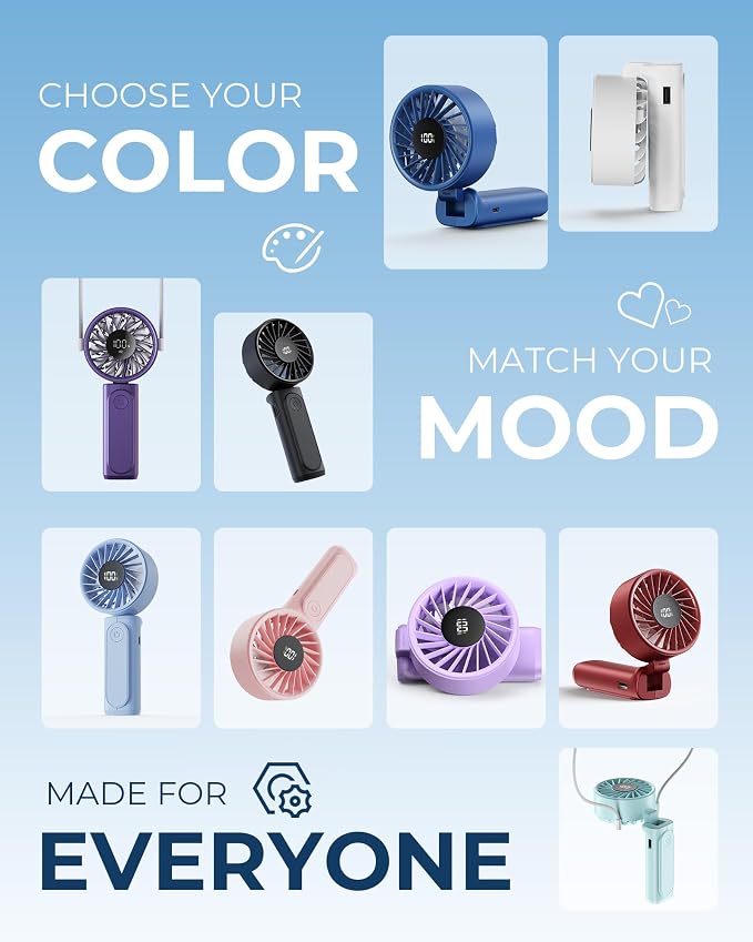 Peiyuu Portable Fan, 4000mAh Rechargeable, 180° Foldable Mini Desk Fan - Image 6