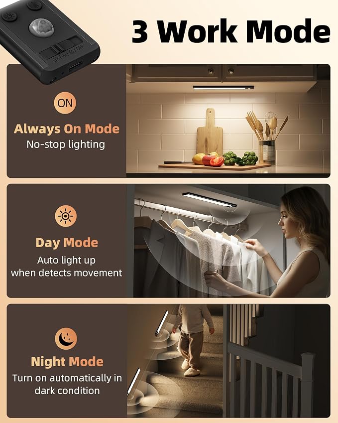 EZVALO Under Cabinet Lighting, 3500mAh Rechargeable Motion Sensor Light Indoor - Image 5