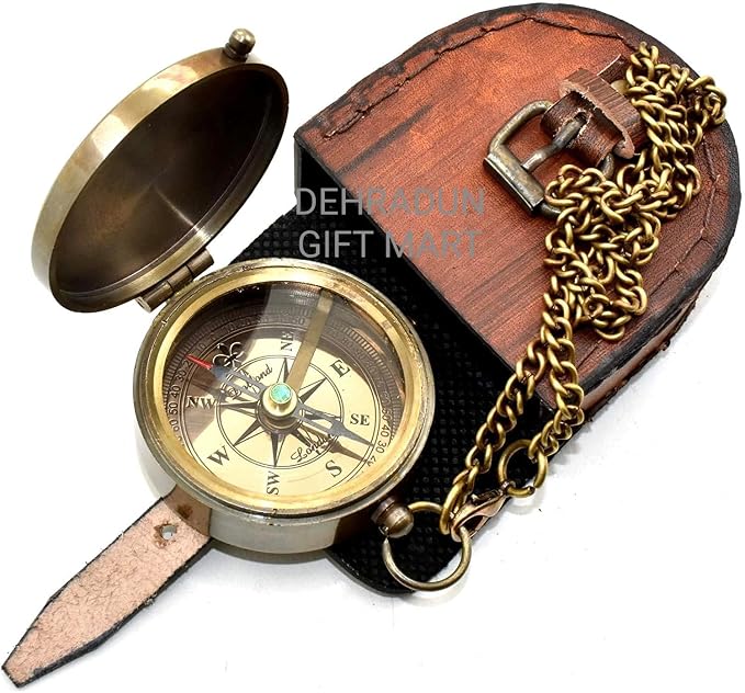 Handmade Vintage Brass Engraved Compass - Image 3