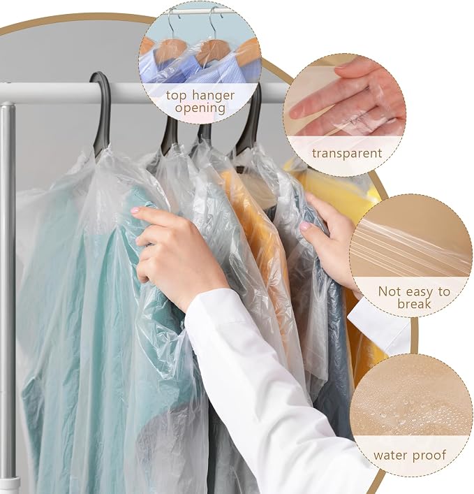 20 Pack Clear Clothes Covers for Hanging Garment Plastic Suit Bags Dry Cleaning - Image 6
