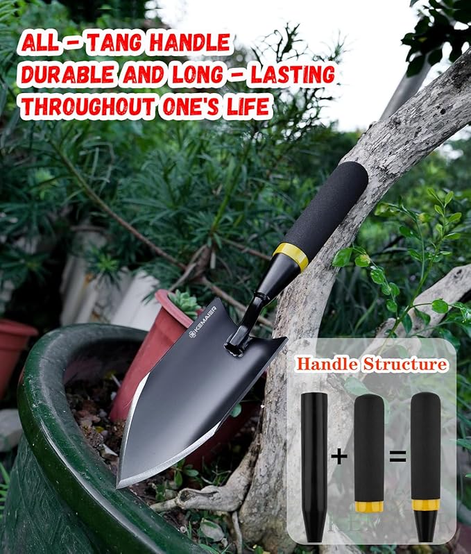 Heavy-Duty Gardening Hand Trowel with Sheath - Stainless Steel Garden Shovel Featuring a Rubberized Handle, Perfect for Diligent Farmers' Soil Planting, Digging, and Transplanting