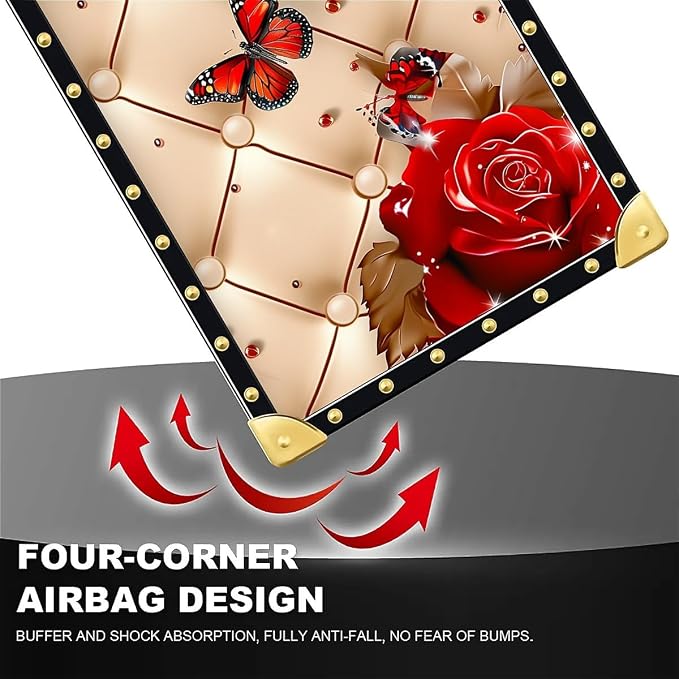 Compatible with iPhone 16 Plus Case, Shining Red Rose Butterfly Leather - Image 7