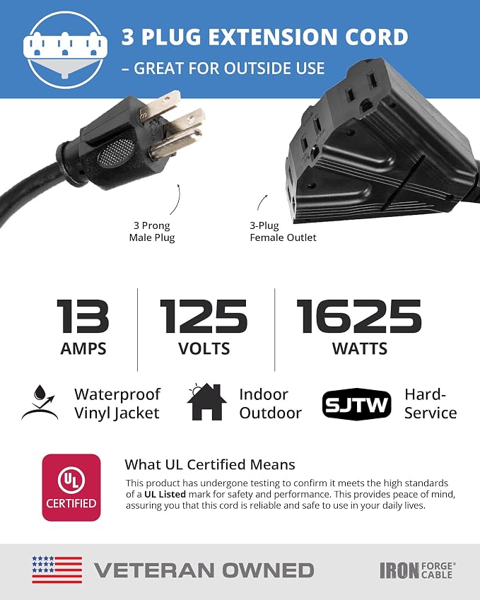 Iron Forge Cable 25 Ft Black Extension Cord - Image 3