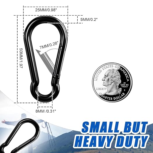 Small Carabiner Clip Hook, 1.97 inch 50 pcs Black Heavy Duty Spring Snap Hook - Image 3