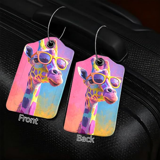 2 Pack Giraffe Luggage Tags for Suitcases, Floral & Sunglasses Animal Travel ID - Image 2