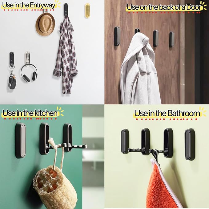 4 Pack Folding Wall Hooks, Foldable Black Coat Hooks - Image 2