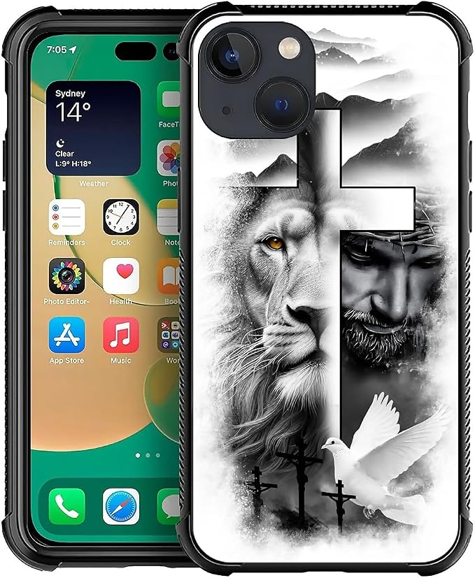 for iPhone 13 Case, Lion Cross Jesus Christ Dove Pattern Graphic Design Girl by FKBRCL4U
