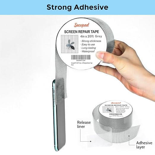Secopad Grey Window Screen Repair Tape, 4IN X 20FT Screen Repair Kit - Image 3