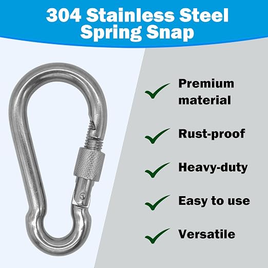 304 Stainless Steel Carabiners -4.7 inch Heavy Duty, Durable & Rust-Free Clips - Image 2