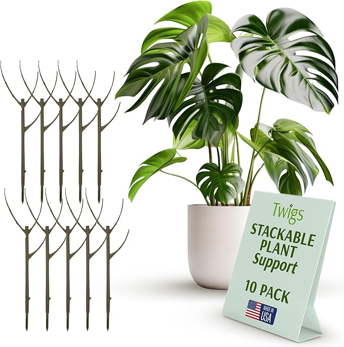 Stackable Plant Support Stakes, Stem Holder Structures for Indoor & Outdoor Use, Garden Accessories for Climbing & Potted Plants, Trellis Alternative - Moonstone, 10 Pack, 17" L