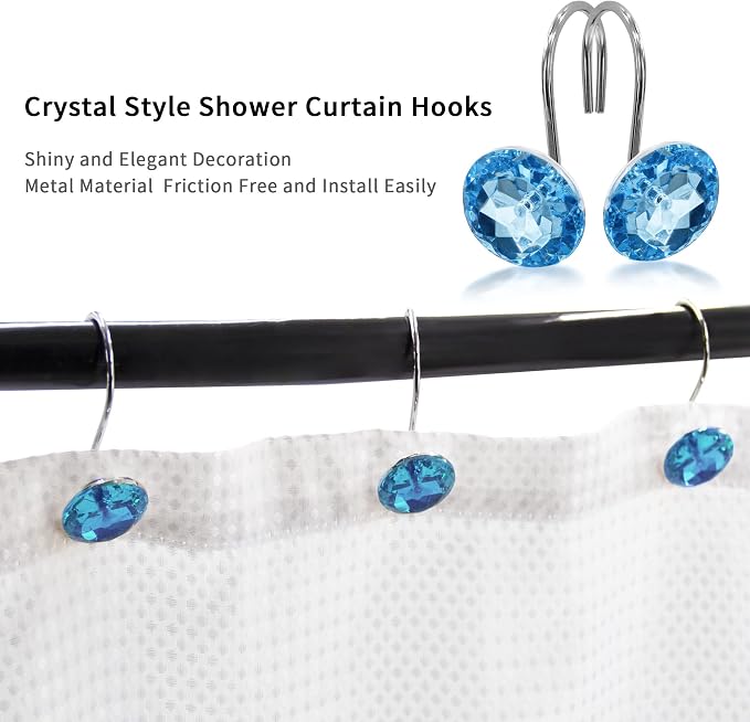 MitoVilla Blue Shower Curtain Hooks Rings, Metal Shower Hooks - Image 3