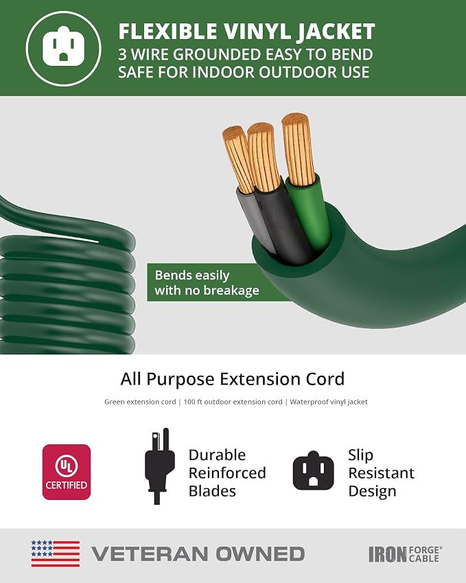 Iron Forge Cable Green Outdoor Extension Cord 100 FT - Image 6