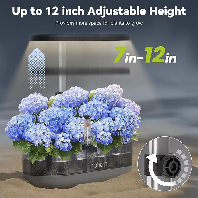 inbloom 12 Pods Hydroponics Growing System Kit, Herb Garden Planter Indoor Kit, Indoor Gardening Hydroponics Growing System with 4.2L Water Pump, Height Adjustable, Gifts for Woman, Transparent Black