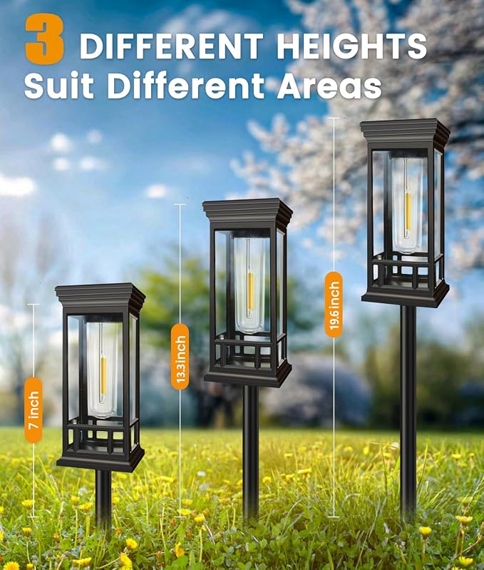 8 Pack Solar Pathway Lights Outdoor, Taller Bright Solar Path Lights Waterproof - Image 3