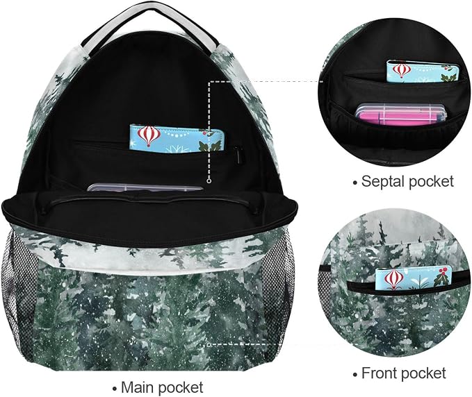 Winter Forest Kids Backpack Pinewood Tree School Backpacks Boys Girls Preschool - Image 3