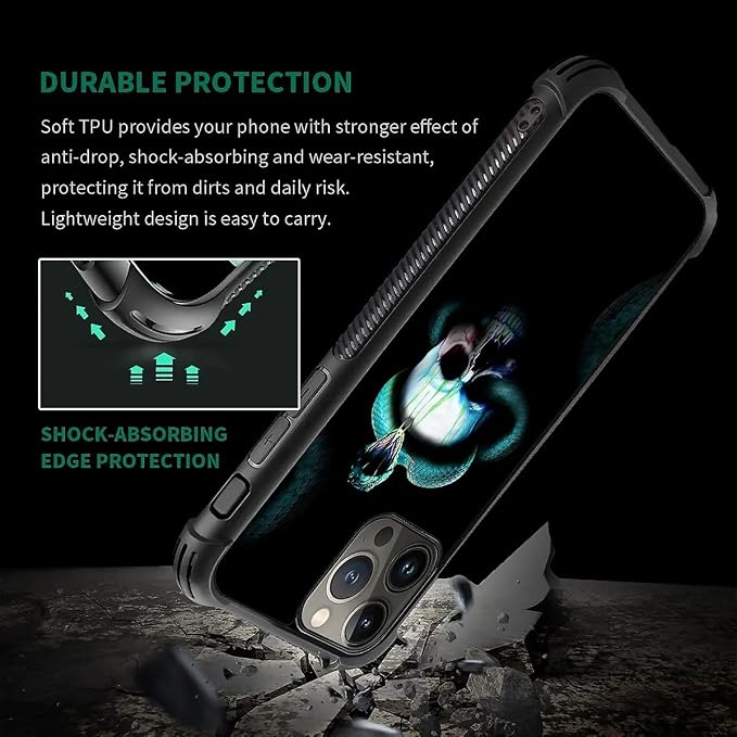 for iPhone 15 Pro Case, Skeleton Winding Snake Pattern Graphic Design Girl Boy - Image 7