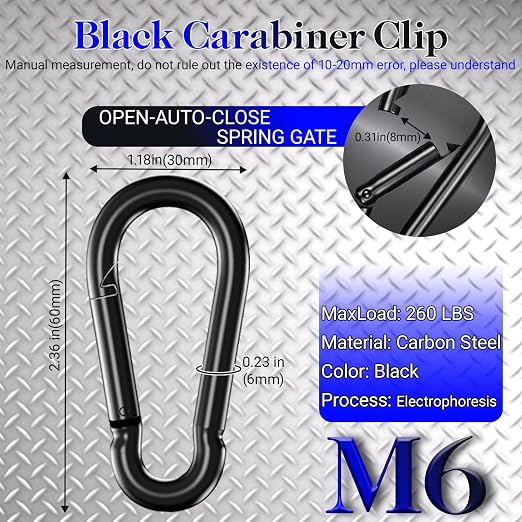 12 Pack2.36 Spring Snap Hook Carabiners, Galvanized Steel Black Small Carabiner - Image 2