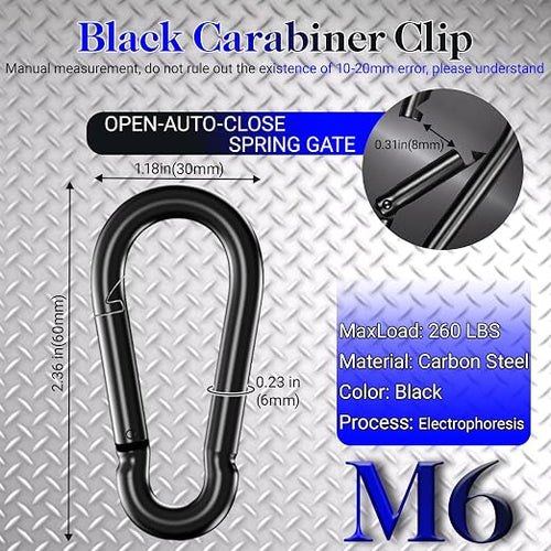 12 Pack2.36 Spring Snap Hook Carabiners, Galvanized Steel Black Small Carabiner - Image 2