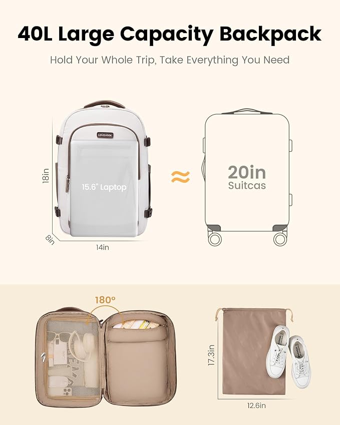 LOVEVOOK 40L Travel Backpack for Women, Airline Approved Carry On Luggage - Image 6