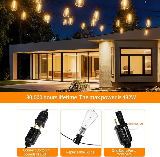 LED Outdoor String Lights 200ft ST38 Waterproof Patio Lights - Image 5