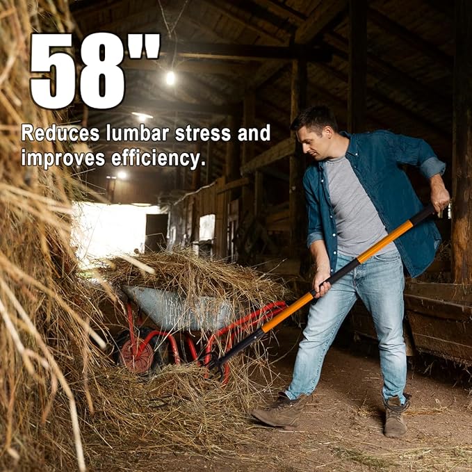 Pitch Fork for Gardening, 5 Tine Pitchfork Heavy Duty with Fiberglass Handle, 58 Inches