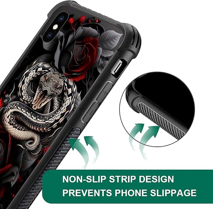 for iPhone Xs Max Case, Entwined Rose Snake Pattern Graphic Design Girl Boy - Image 7