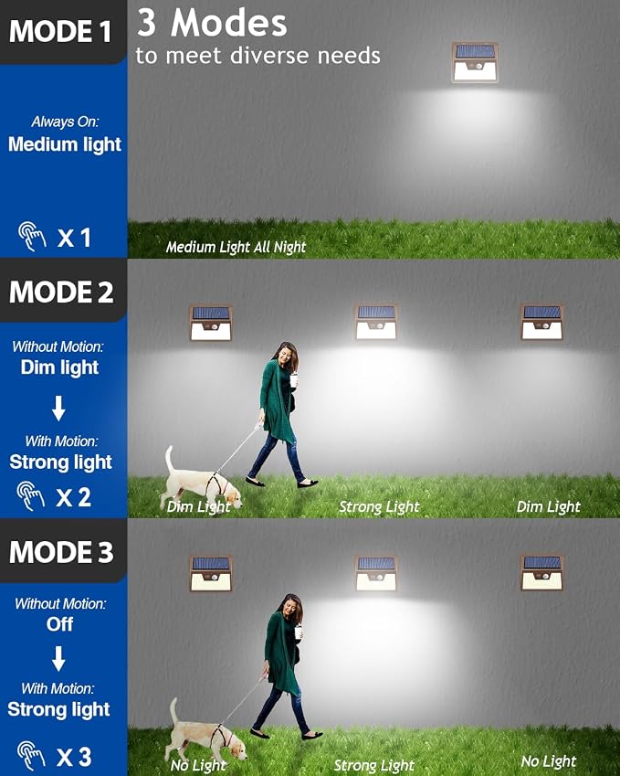 Peasur Brown Solar Lights Outdoor Motion Sensor 8 Pack, Ultra-Bright 3 Mode - Image 5