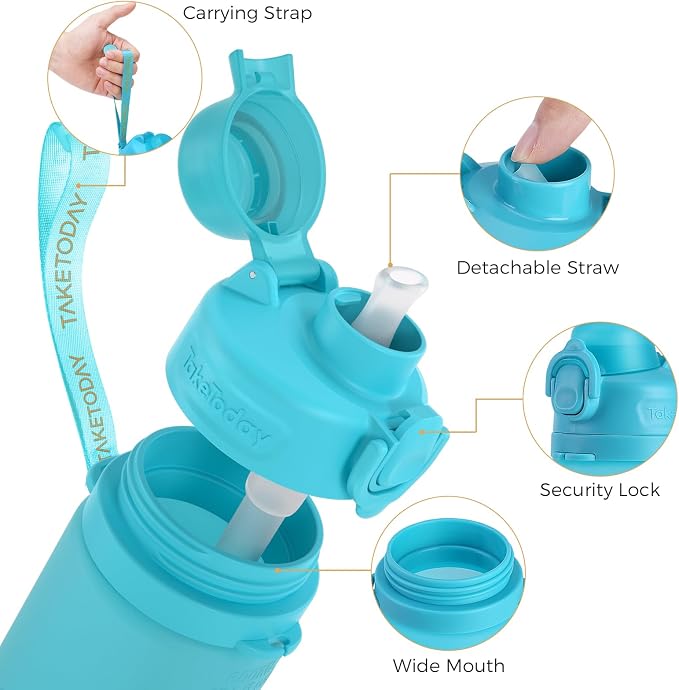 TakeToday Collapsible Water Bottles 21oz, Foldable Platinum Silicone Travel - Image 8