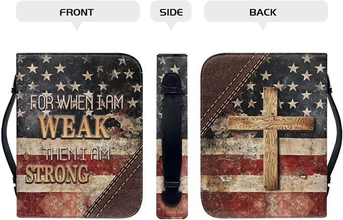 Small Bible Cover Case for Women Men Amercan Flag and Cross PU Leather Bible - Image 2