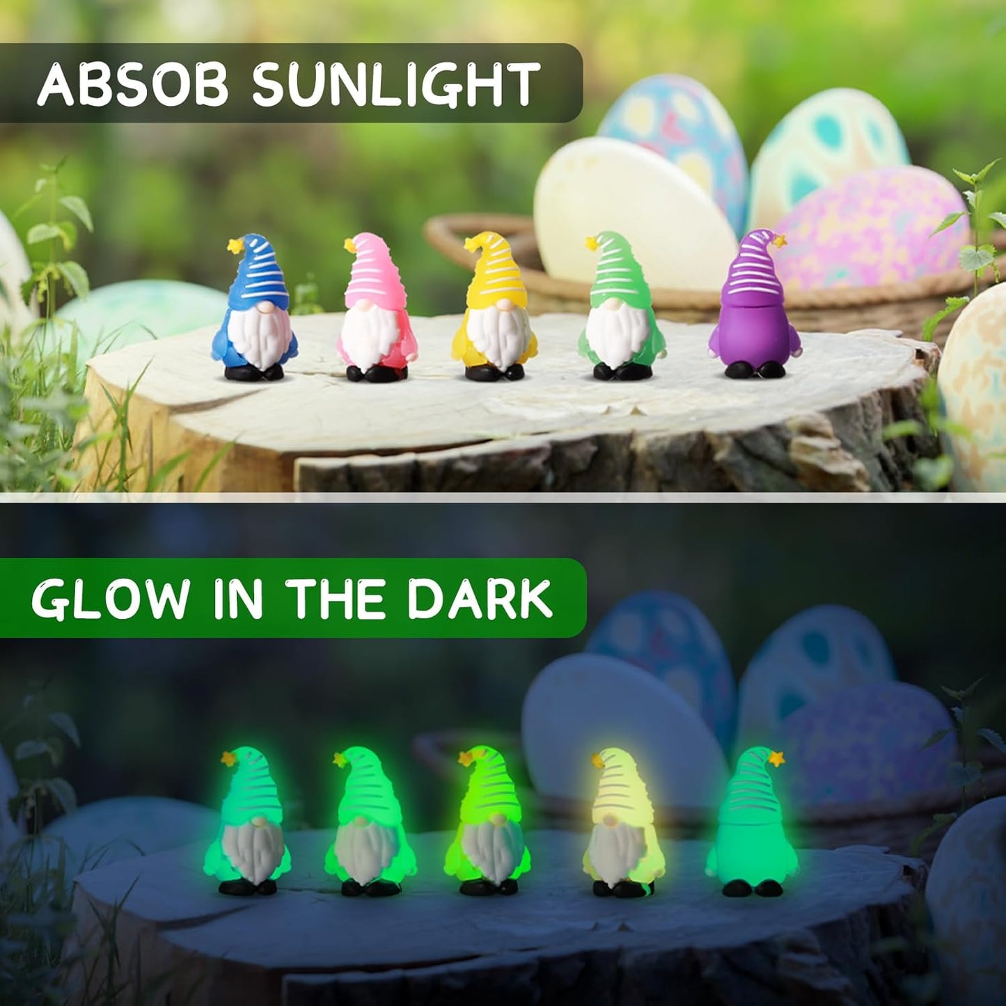 50 Pcs Luminous Mini Gnomes Figurines Fairy Glow in Dark Garden Miniature Gnome Figurines Decor Funny Poses Garden Yard Home Patio Lawn Backyard Hide See DIY Craft