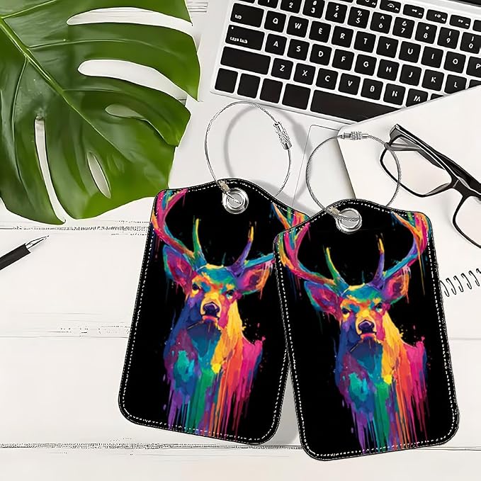 2Pcs Vibrant Deer Luggage Tags for Suitcases, 2.83x4.53 Artistic Animal ID - Image 5