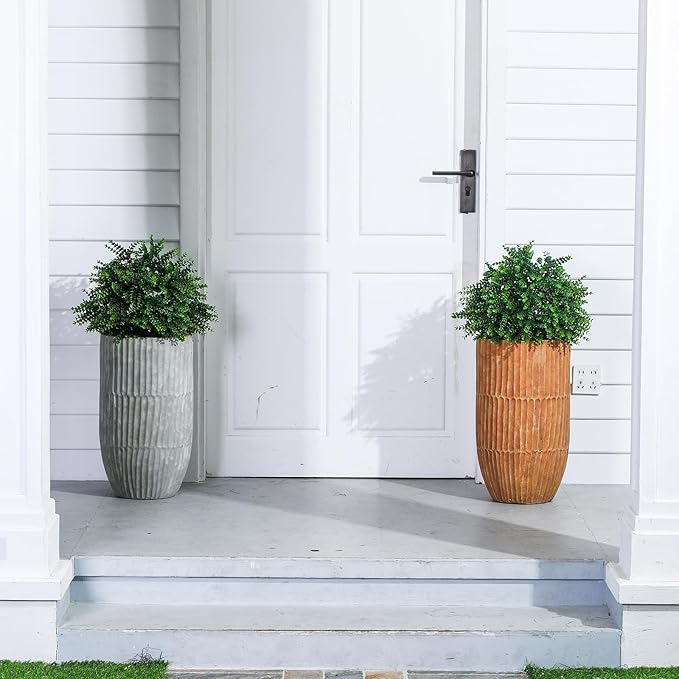 Yunlly 4 Pcs 18 Inch Artificial Boxwood Ball Topiary Tree Fake Outdoor Plants Bush, UV Resistance Faux Shrubs with Spike Realistic Greenery Potted for Indoor Garden Yard Porch Patio Decor (Green)
