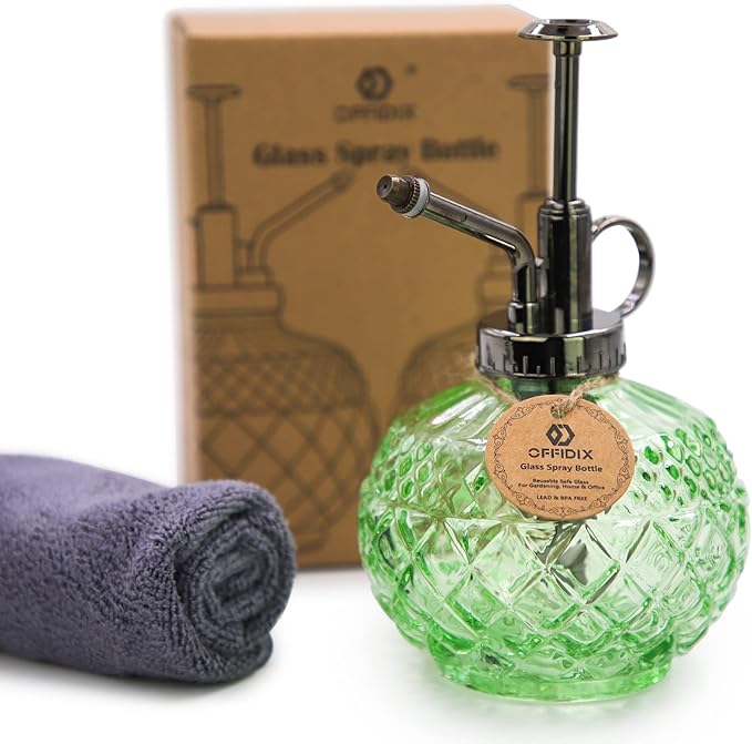 OFFIDIX Plant Mister, Mister Spray Bottle for Plants,Glass Spray Bottles with Plastic Bronze Plastic Top Pump,300ML Small Watering Can for Gardening, Cleaning (Light Green)