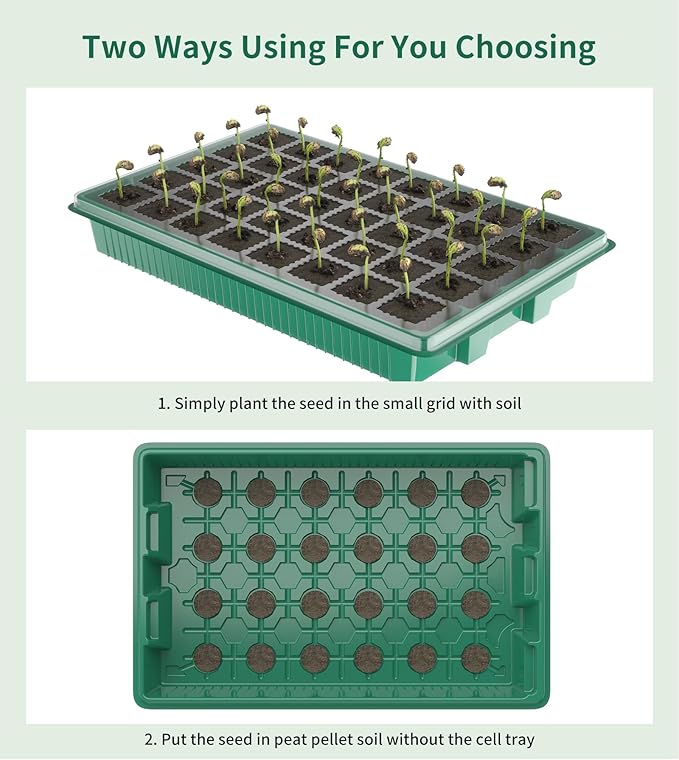Seed Starter Tray, 80-Cells Seedling Starter Trays with Grow Light and Humidity Dome, Reusable Seed Germination Kit for Indoor Gardening Seed Starting (2 Pack, Green Base)
