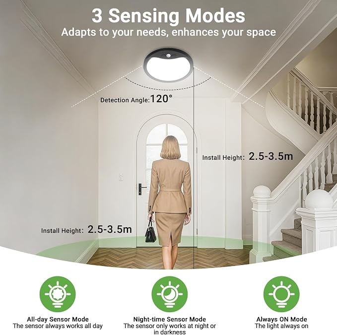 zemty 2Pack 12inch Motion Sensor Ceiling Lights Wired, 24W 2400lm 3CCT/3 - Image 2