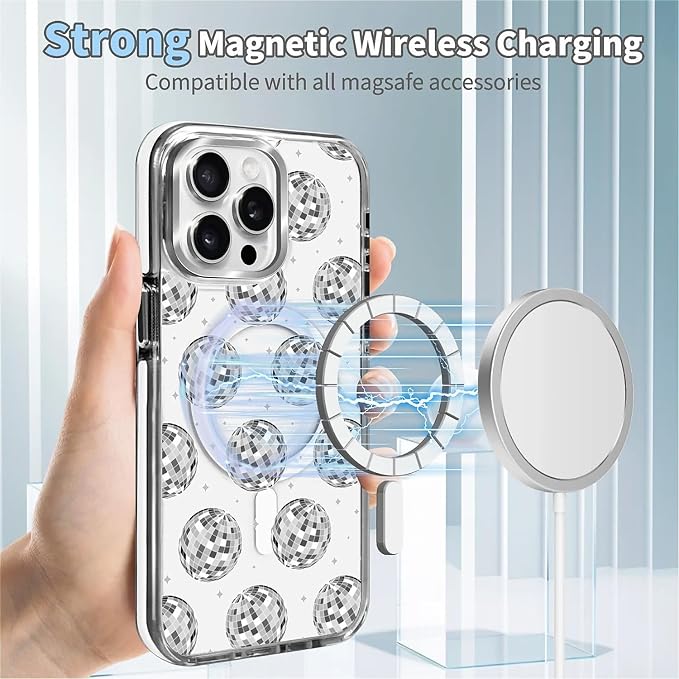 Case for iPhone 15 Pro, Disco Ball Grayish White Phone Case Design，for Women - Image 4