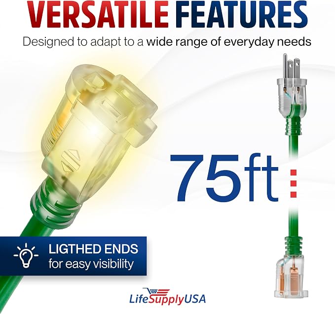 75ft Outdoor/Indoor Extension Cord 10/3 Gauge Ultra Heavy Duty 3 Prong SJTW - Image 6