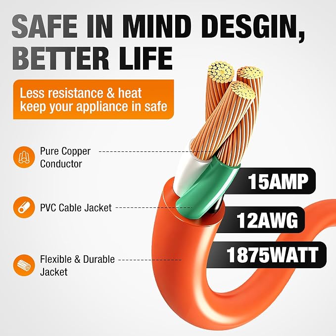 Outdoor Extension Cord 75 FT Waterproof, 12/3 Gauge Heavy Duty 3 Prong Power - Image 3