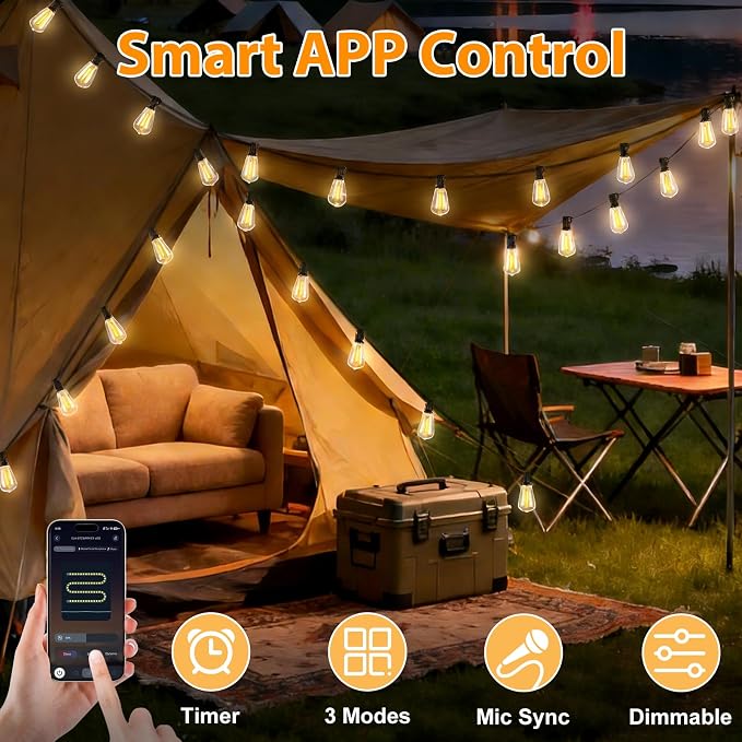 LumBelle Smart Outdoor String Lights, 50FT ST38 LED Patio Lights - Image 2