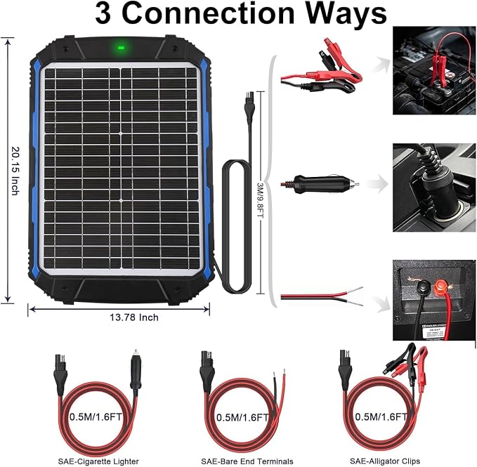 SUNER POWER 25W 12V Solar Battery Trickle Charger & Maintainer PRO, Built-in - Image 4