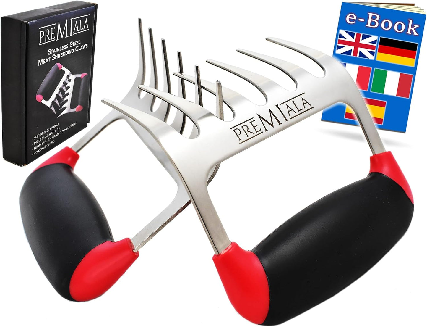 Meat Claws Stainless Steel - Premium Soft Rubber Handles for Ultimate Comfort and Grip! Wolverine Claws shreds Pulled Pork and BBQ Meat quickly and easily!