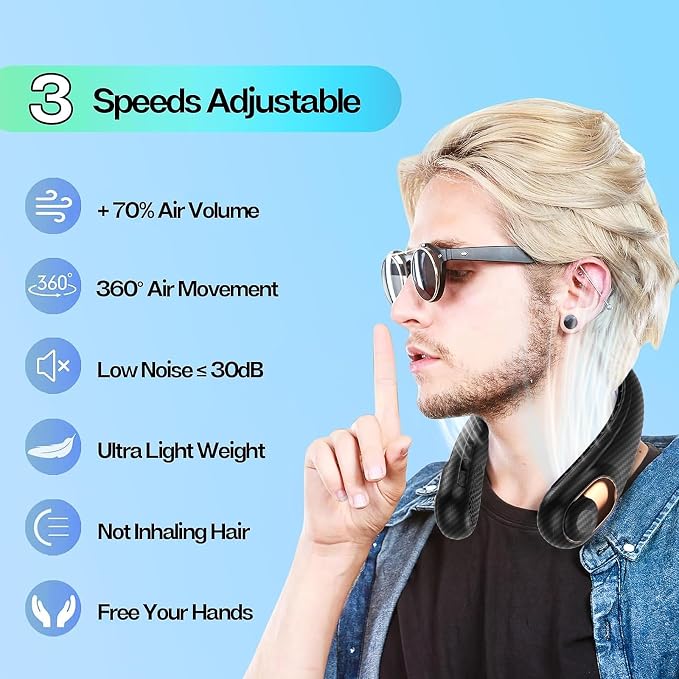 KIDEE Neck Fan Rechargeable, Portable Fan, Upgraded LED Display, 4000 mAh - Image 3