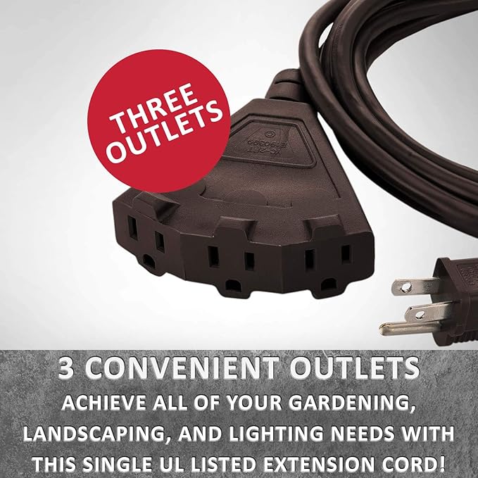 Holiday Lighting Outlet 25-Foot Brown Extension Cord, 3-Prong Indoor & Outdoor - Image 6