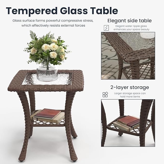 9 Pieces Outdoor Patio Furniture Sets with Rocking Swivel Chairs with 6-inch Thick Cushion and Side Table for Deck Lawn