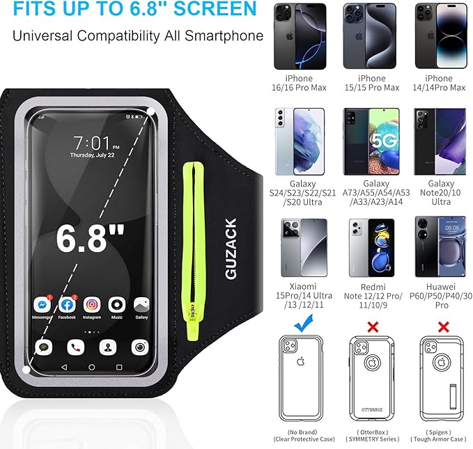 GUZACK Running Armband for iPhone 17 16 15 14 13 Pro Max, Galaxy S25 S24 S23 S22 - Image 2