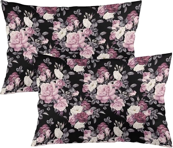 Vintage Floral Throw Pillow Covers Set of 2 Queen Size Pink Rose Peony Flower by Unknown